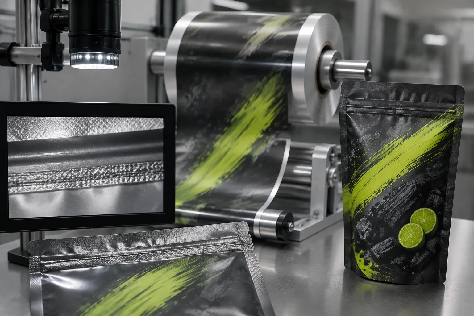 Close quality inspection of a conventional snacks pouch zipper and clean top seal