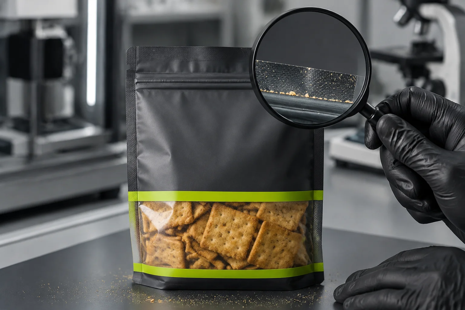 Filled conventional crackers stand up pouch reviewed for shipping and display