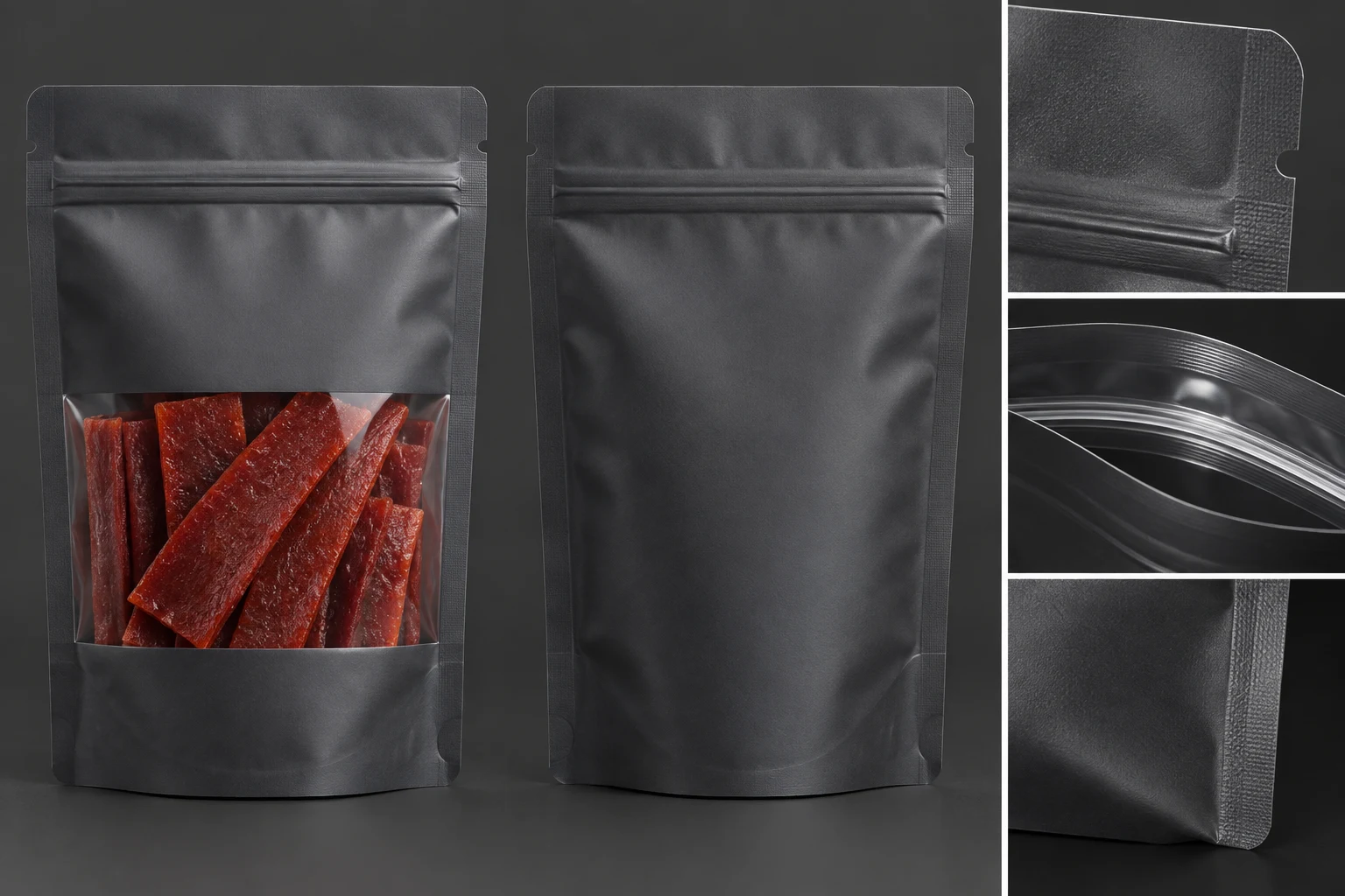 Close quality inspection of a conventional fruit leather pouch zipper and clean top seal
