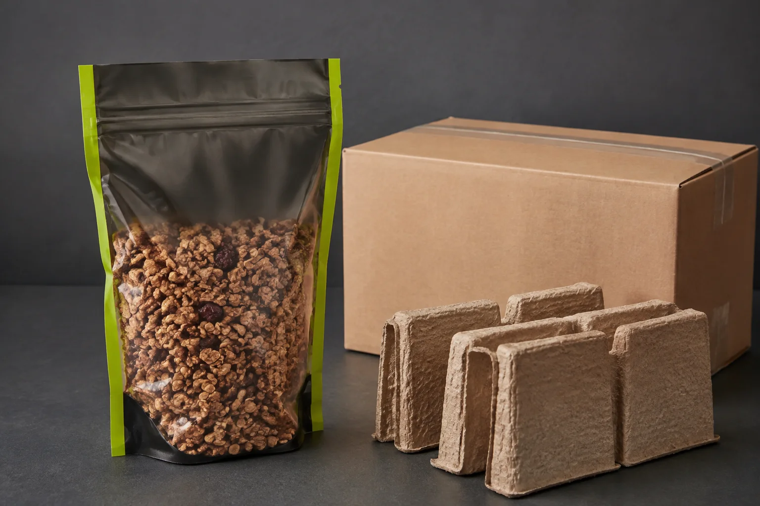 Close quality inspection of a conventional granola clusters pouch zipper and clean top seal