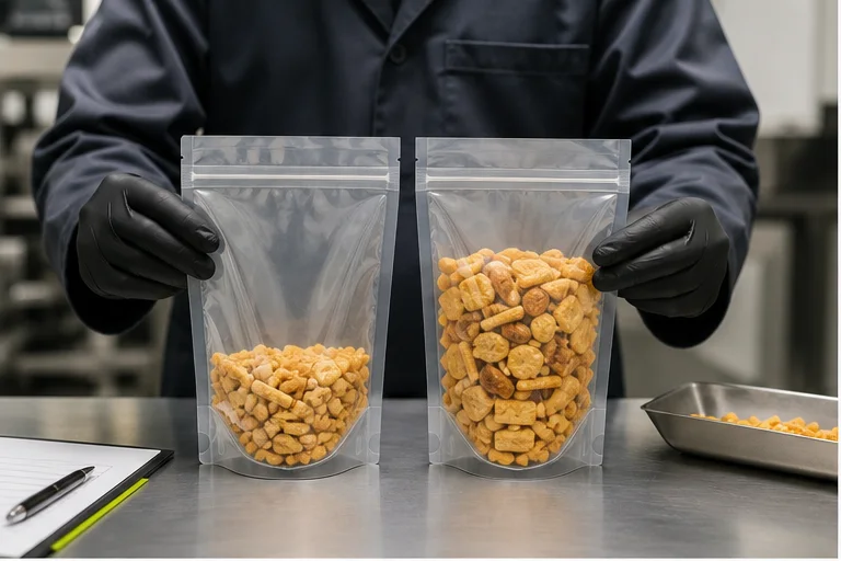 Snack stand up pouch size comparison
