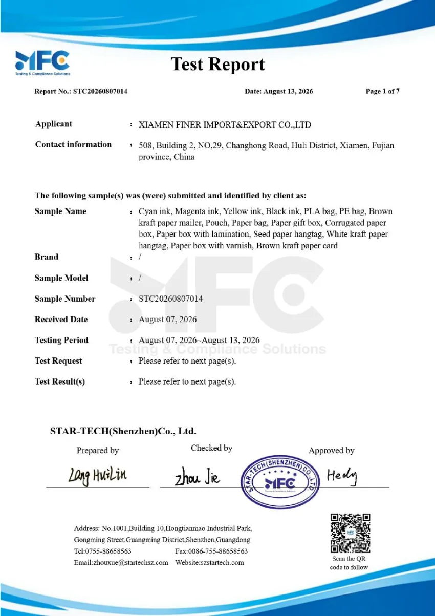 First page preview of PPWR Heavy-Metal Supporting Test Report STC20260807014