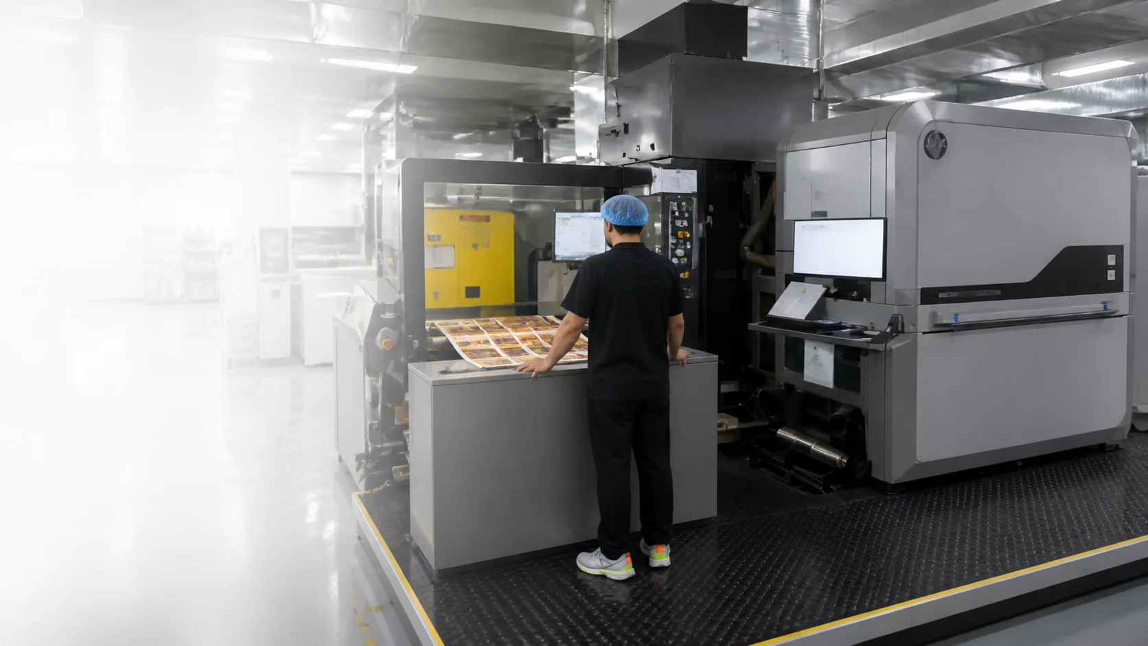 Operator at a flexible packaging digital printing press