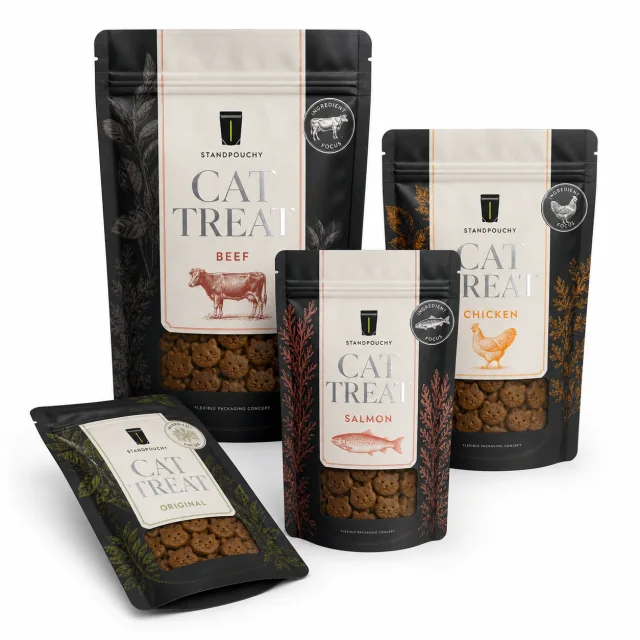 Printed Cat Treat Pouch with Clear Window