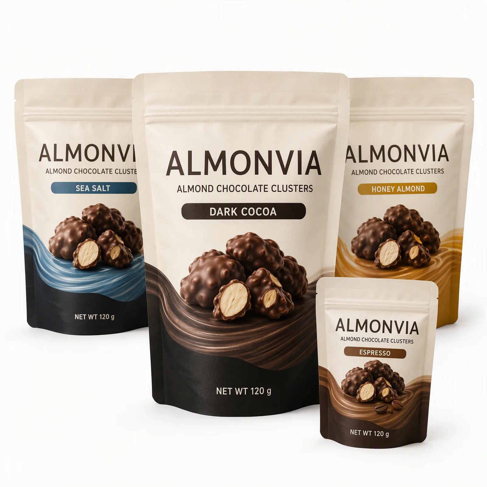 almond chocolate clusters pouch artwork SP-SN388