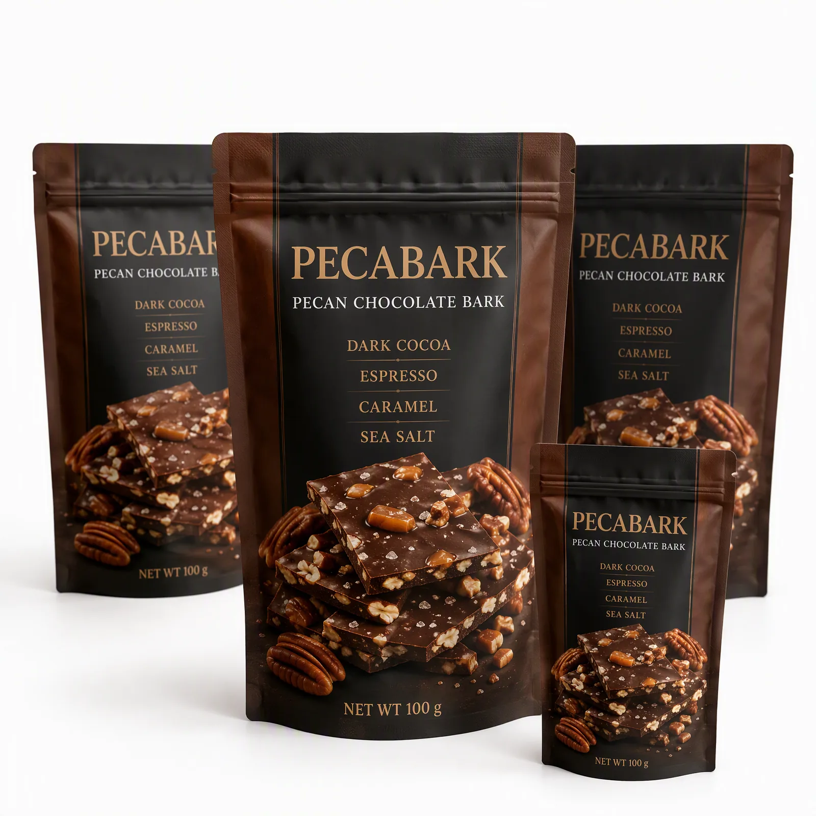 pecan chocolate bark pouch artwork SP-SN403