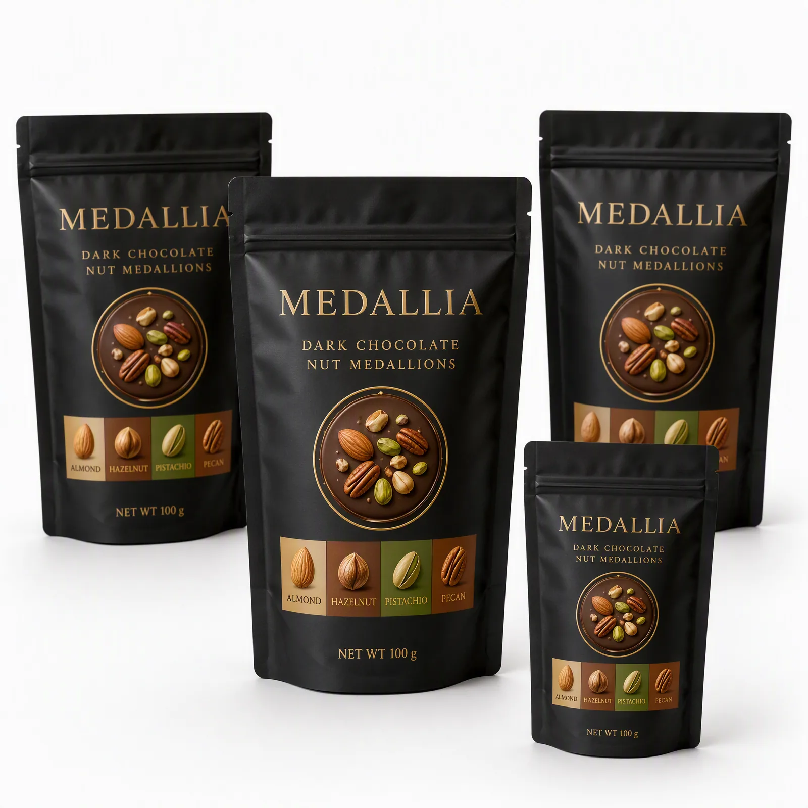 dark chocolate nut medallions pouch artwork SP-SN411