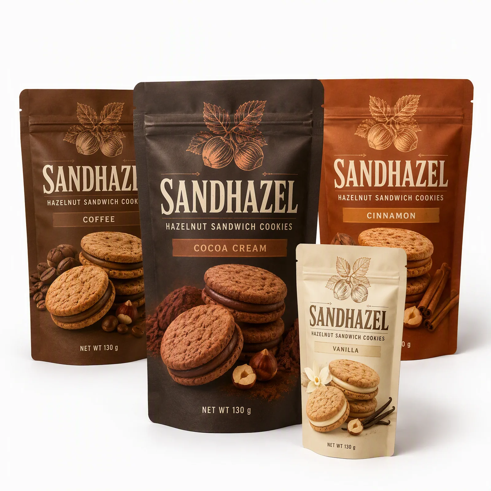 hazelnut sandwich cookies pouch artwork SP-SN457