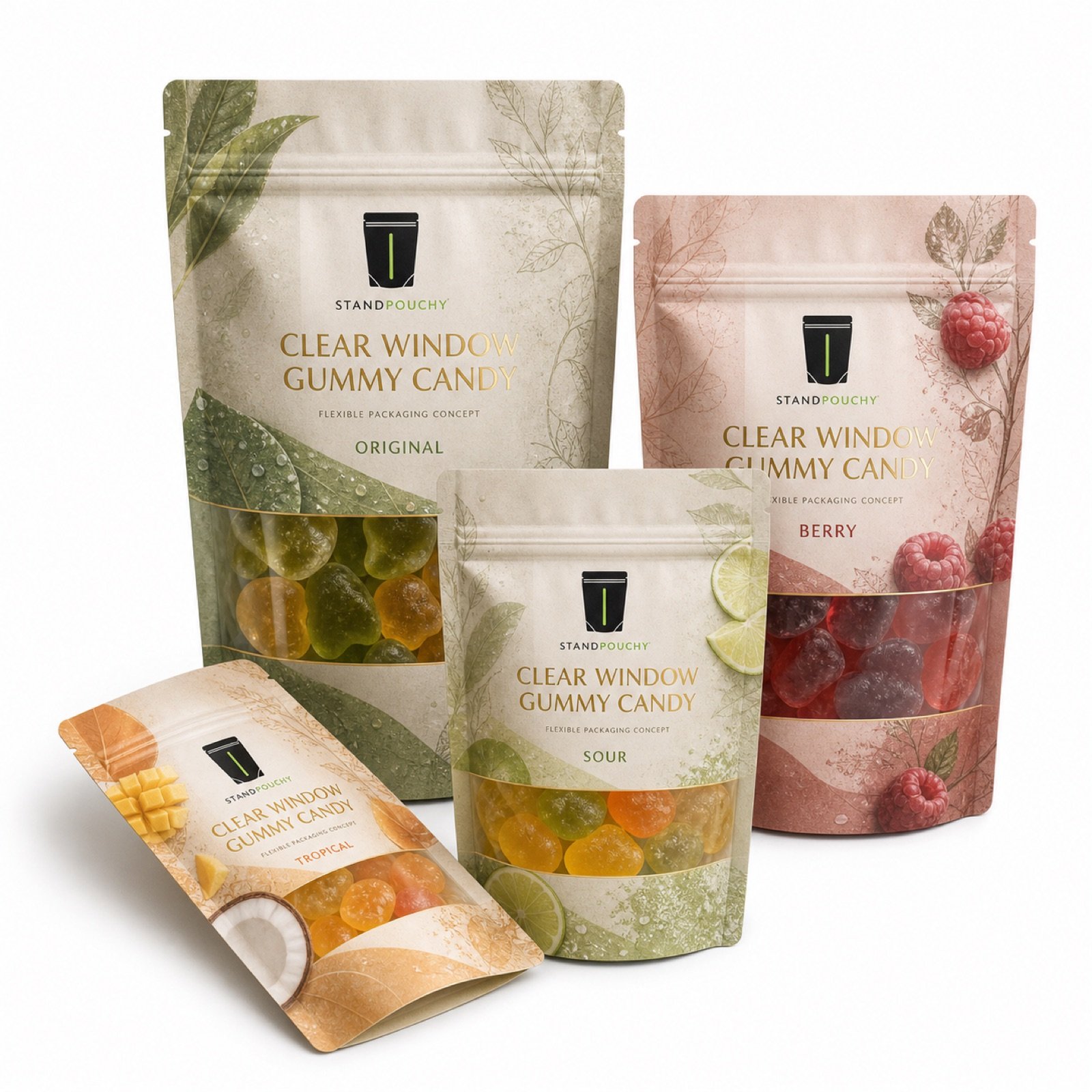 Clear Window Gummy Candy Stand Up Pouch coordinated SKU series