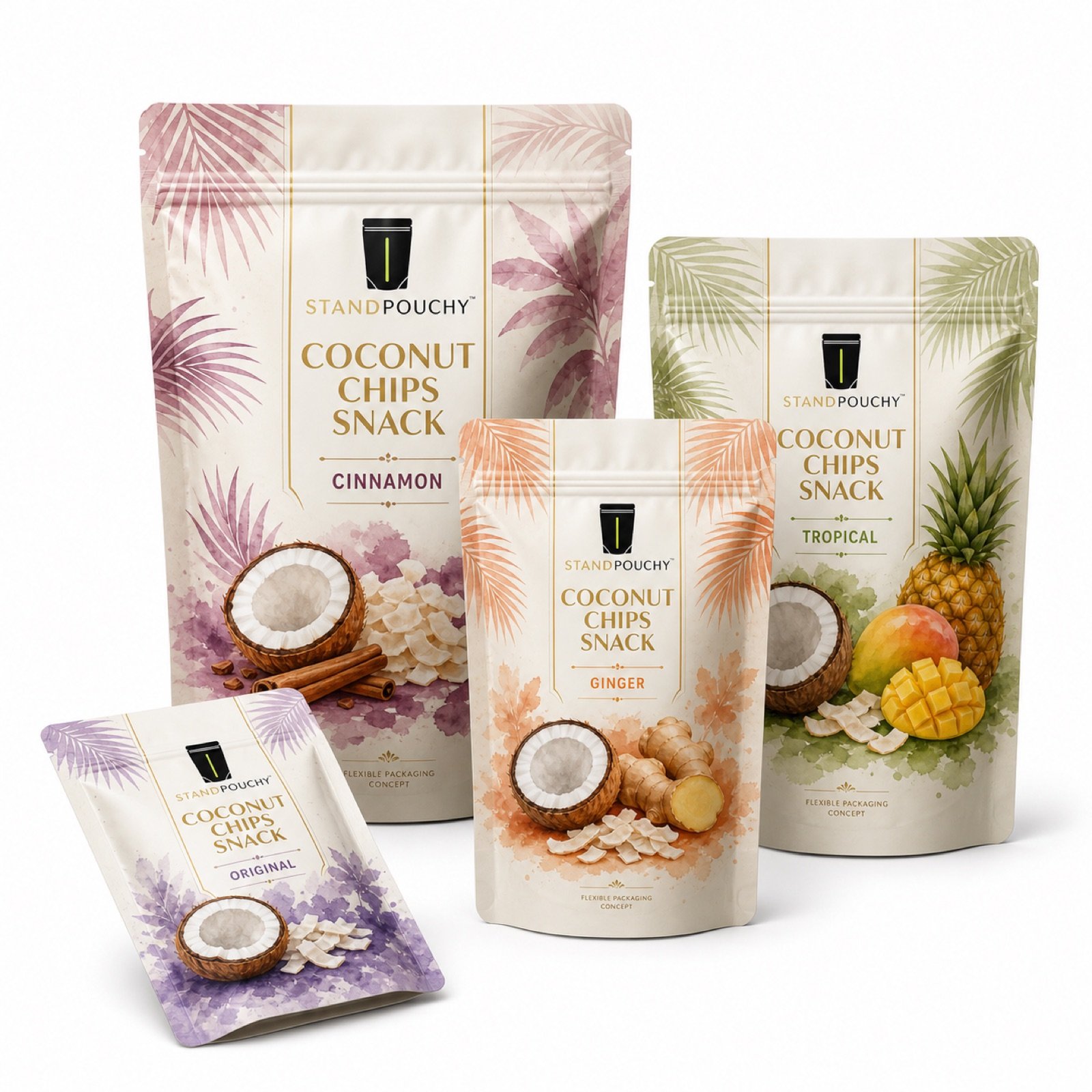 Coconut Chips Resealable Snack Pouch coordinated SKU series