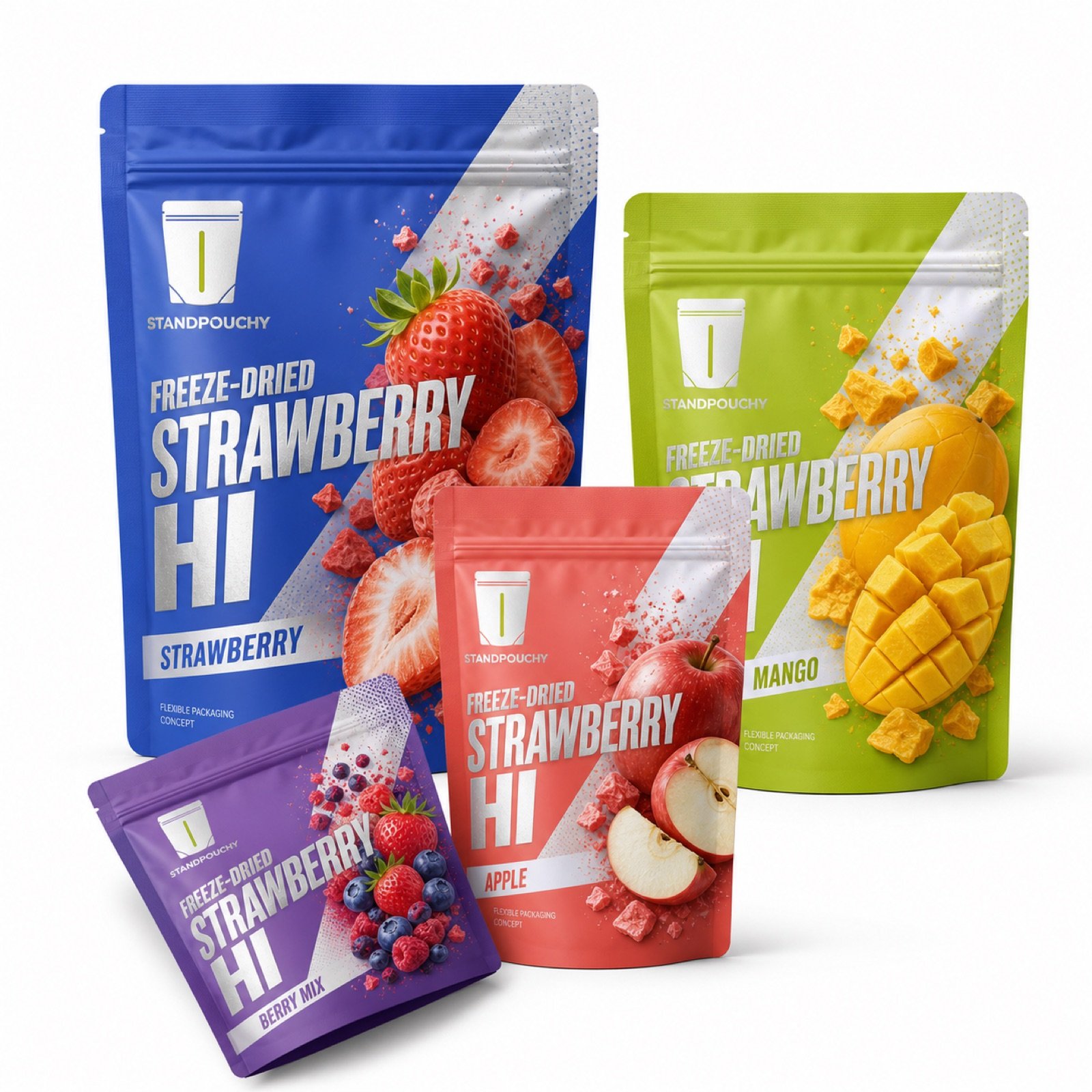 Freeze-Dried Strawberry High Moisture Barrier Pouch coordinated SKU series