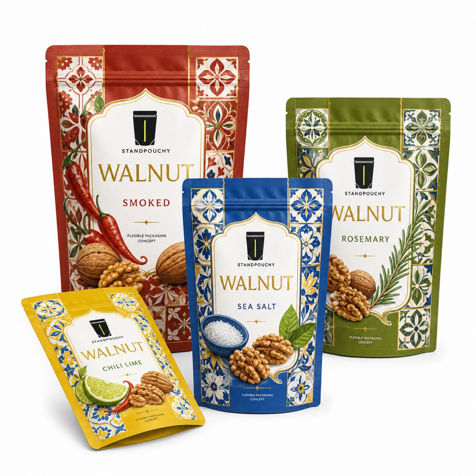 High Barrier Walnut Packaging Doypack coordinated SKU series