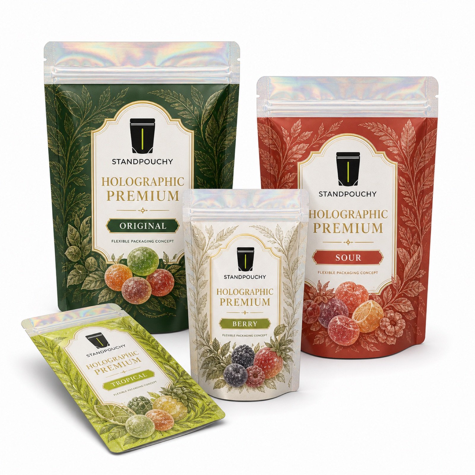 Holographic Premium Confectionery Doypack coordinated SKU series