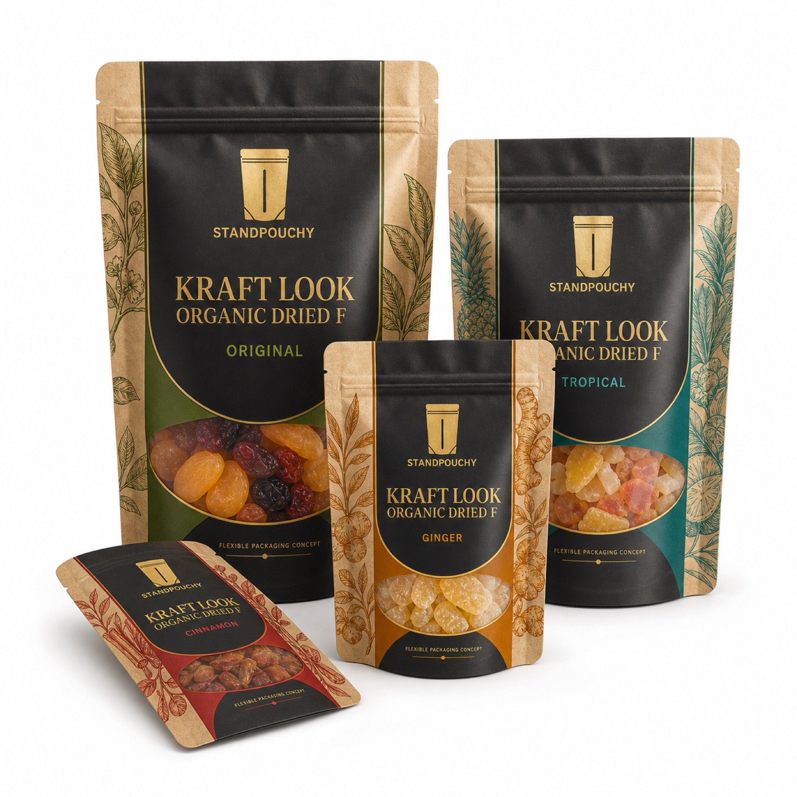Kraft Look Organic Dried Fruit Pouch coordinated SKU series